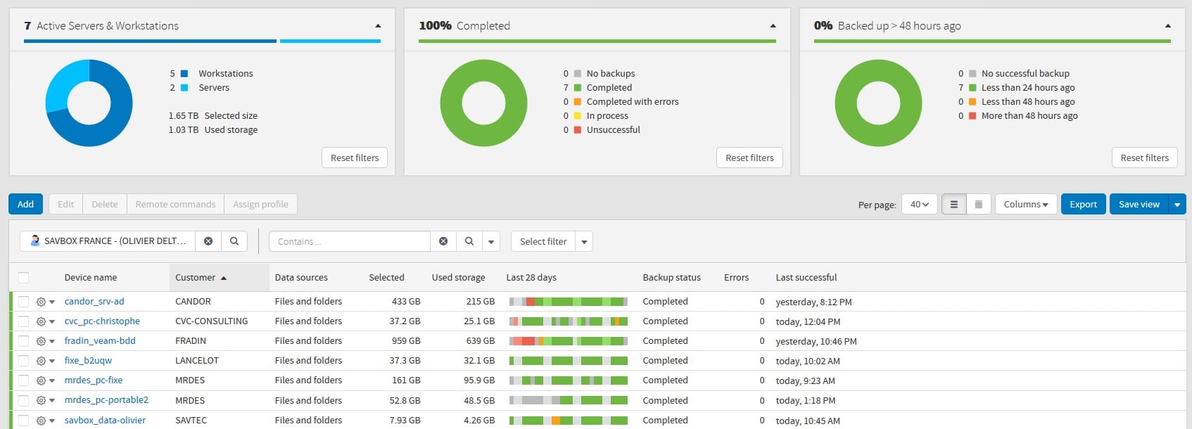 L'interface de sauvegarde Savbox